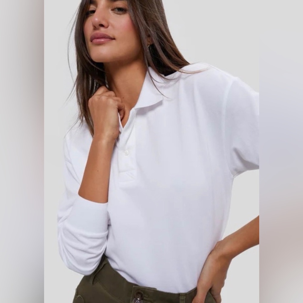 Tuckernuck White Long Sleeve Polo Top size XS